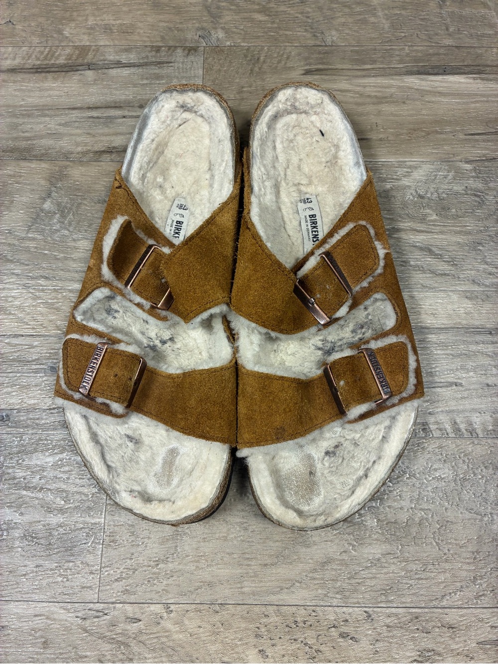 Birkenstock Arizona Suede Shearling Buckle Sandals